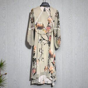 Hope & Ivy Maternity Floral Chiffon Botanical Boho Midi Lace Trim Flowy Dress 12